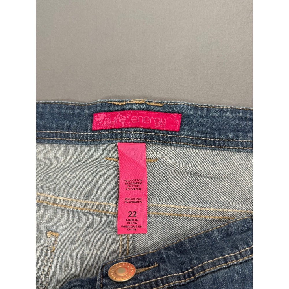 Pure Energy Womens Plus Size 22 Distressed Denim Bermuda Shorts Medium Wash Blue - Picture 3 of 7